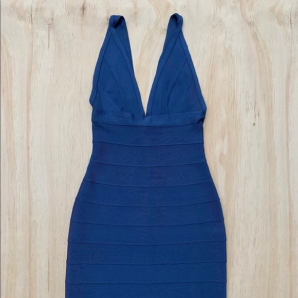 Herve Leger Blue Bandage Dress. V-neck. XS - NWT - Picture 4 of 9